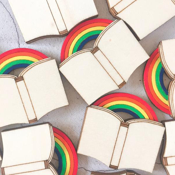 Rainbow book brooch by Kate Rowland