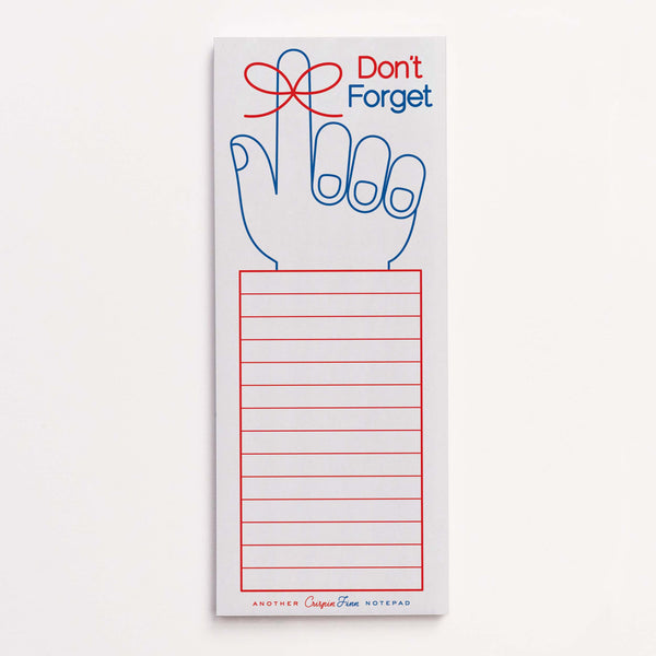 Notebooks and notepads page showing a don't forget illustration of a hand with a red tie round a finger