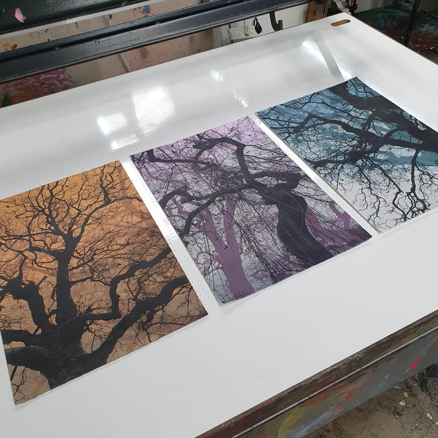 Branches in blue original tree screen print by Fiona Hamilton