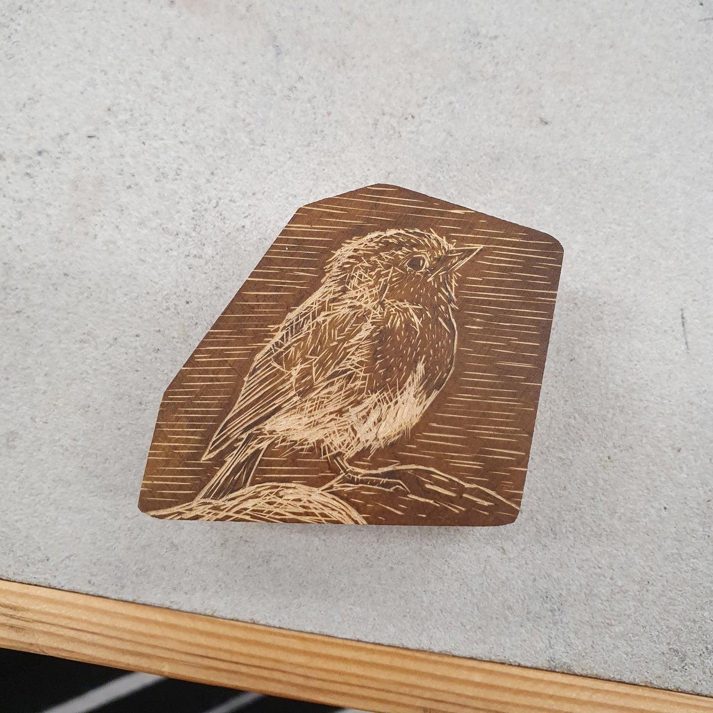 Robin wood engraving by Fiona Hamilton.