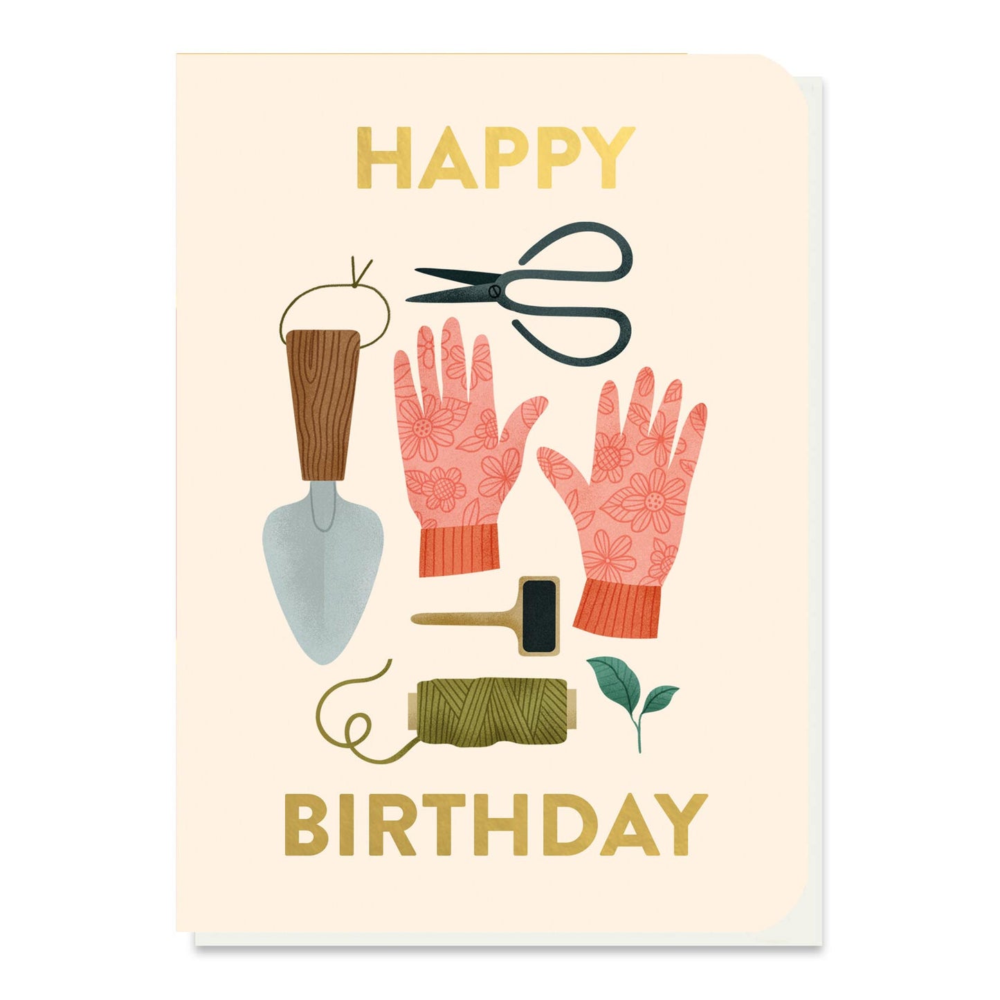 Happy Birthday gardeners tools greeting card by Stormy Knight.