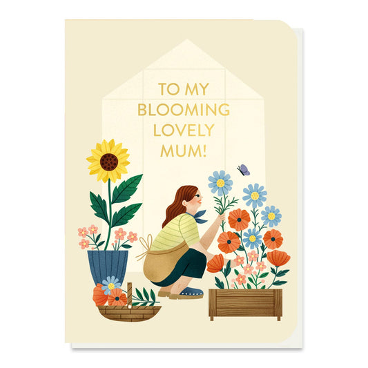 Mum flower garden seed stick greeting card by Stormy Knight.