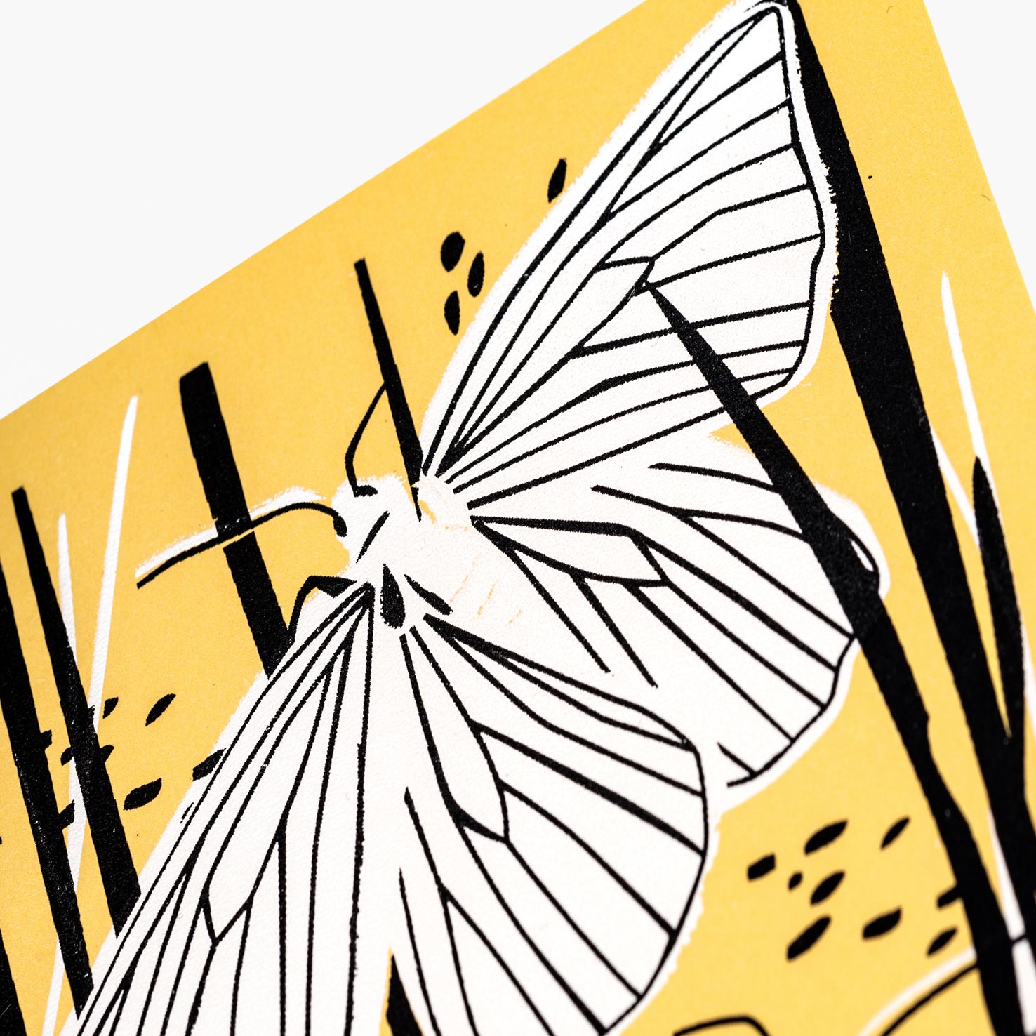 black veined moths greeting card in black white and yellow greeting card by pirrip press