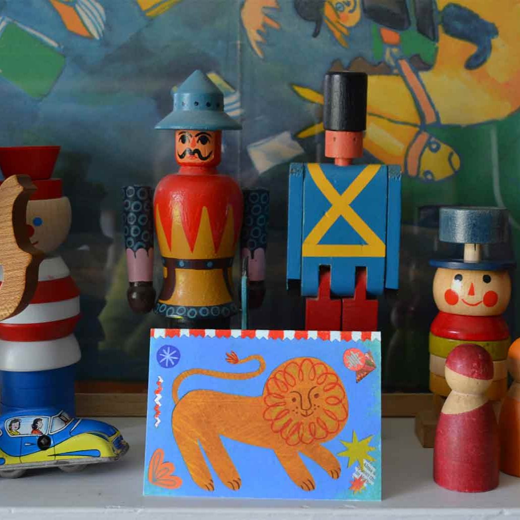 Circus lion mini greeting card by Mortlake Papers.