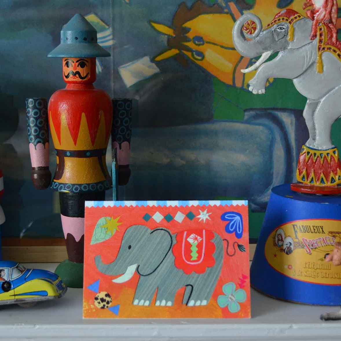 Circus elephant mini greeting card by Mortlake Papers.