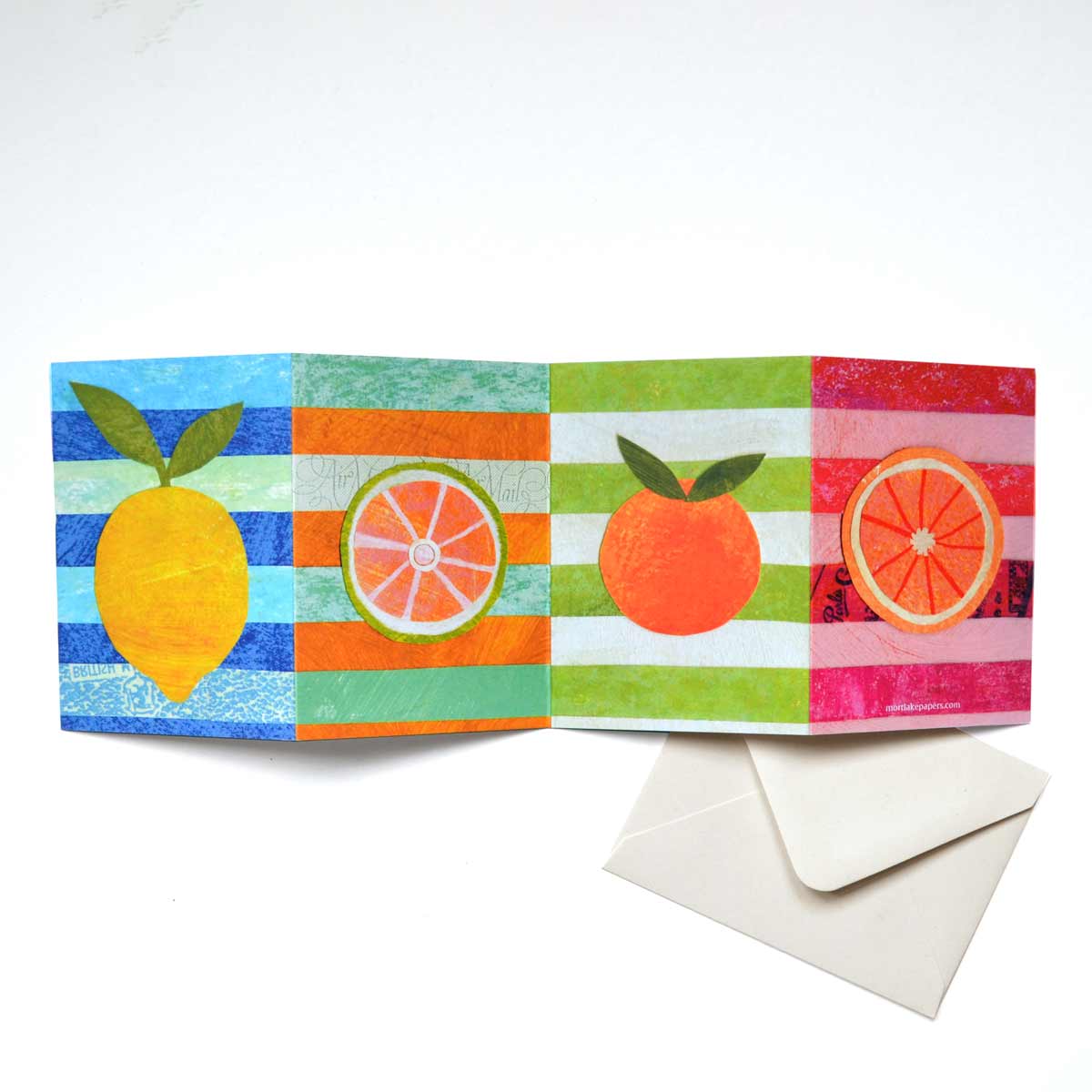 Citrus concertina greeting card by Mortlake Papers.