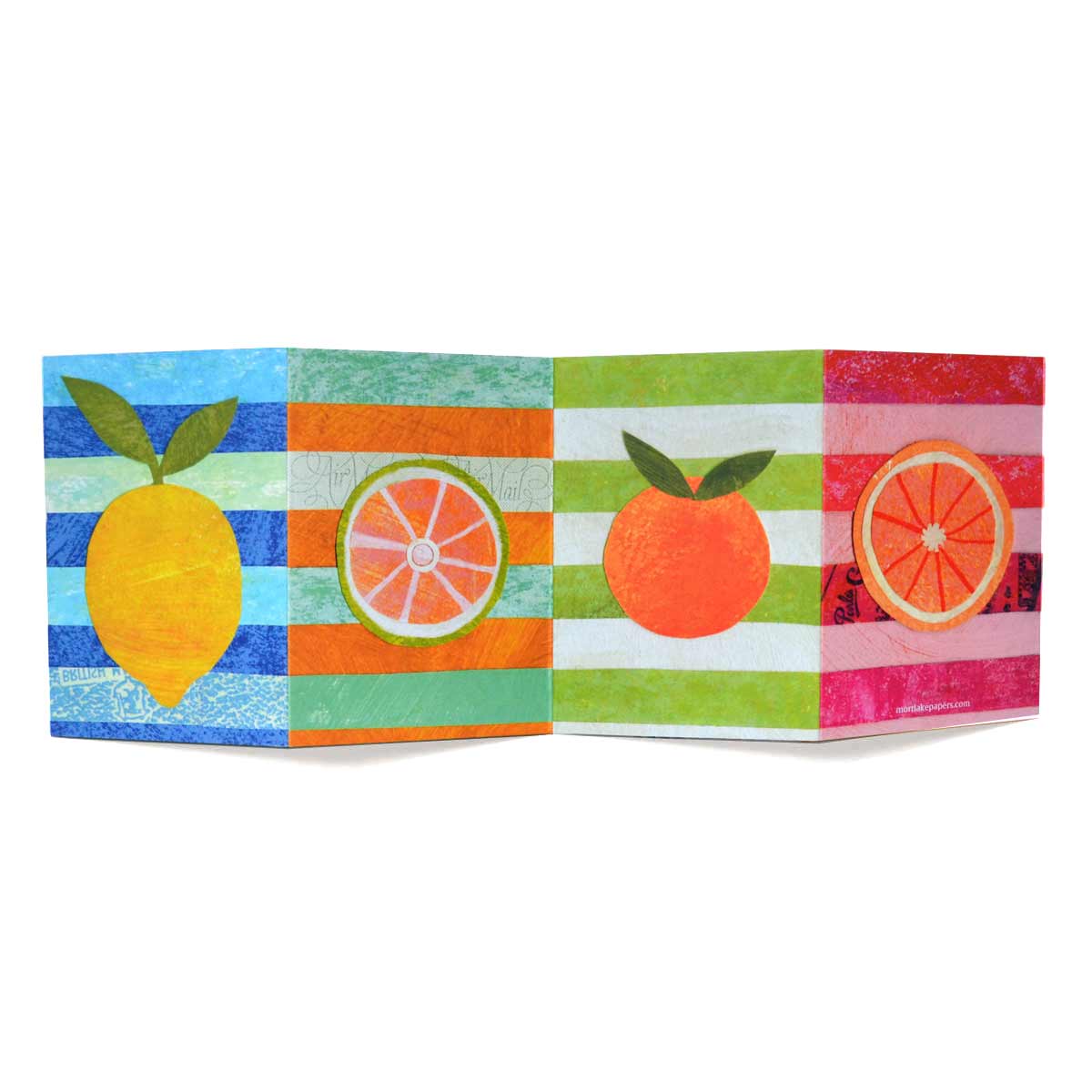 Citrus concertina greeting card by Mortlake Papers.