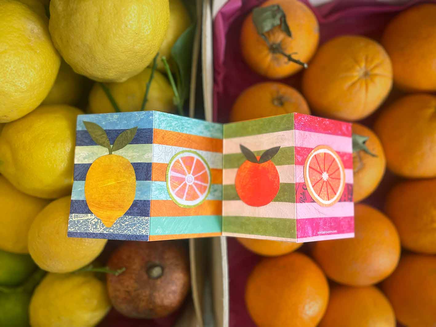 Citrus concertina greeting card by Mortlake Papers.