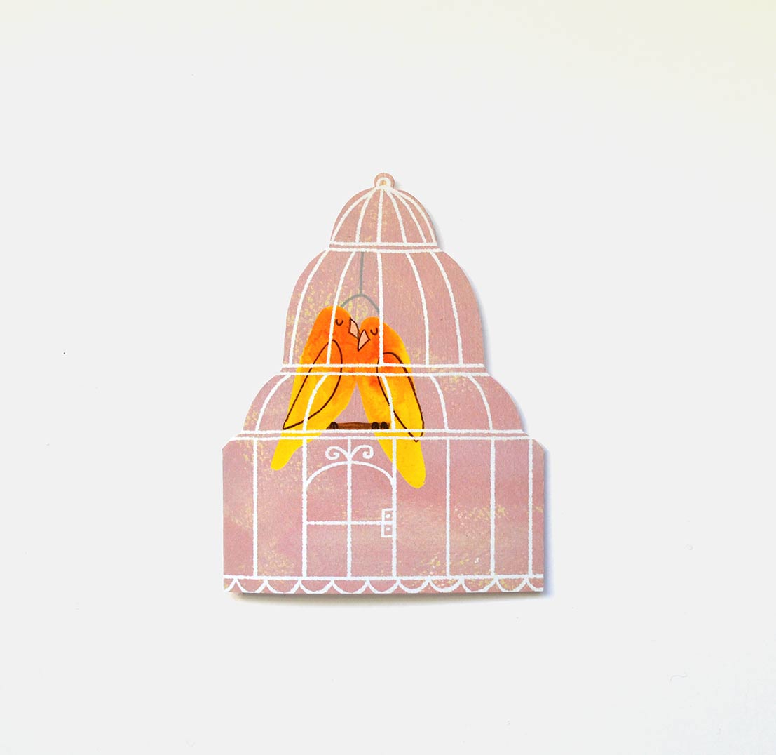 Lovebirds die cut greeting card by Mortlake Papers.