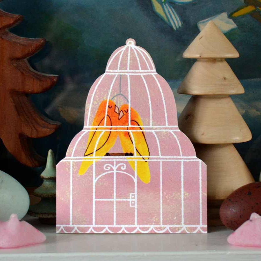 Lovebirds die cut greeting card by Mortlake Papers.