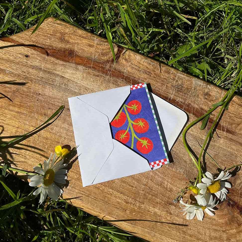 Vegetable patch concertina greeting card by Mortlake Papers.