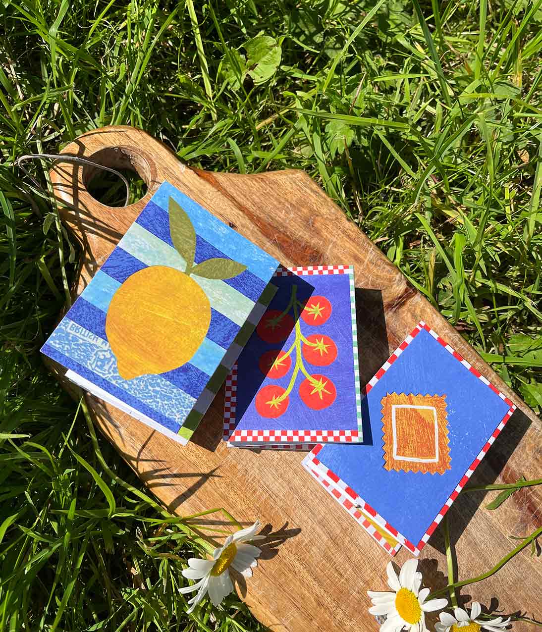 Citrus, vegetable and fruit concertina greeting cards by Mortlake Papers.