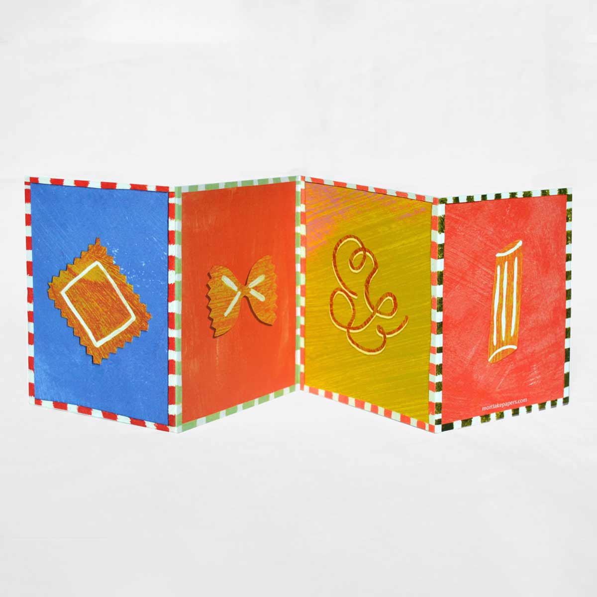 Pasta concertina greeting card by Mortlake Papers.