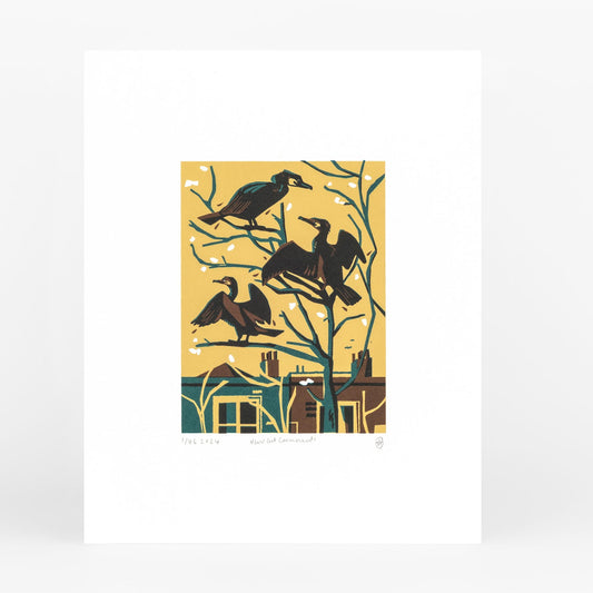 New cut cormorants screen print by pirrip press
