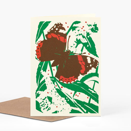 red admiral butterfly screen printed greeting card by pirrip press