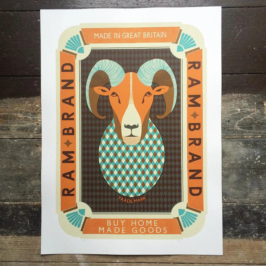 Ram Brand screen print by Tom Frost made for Yorkshire Sculpture Park