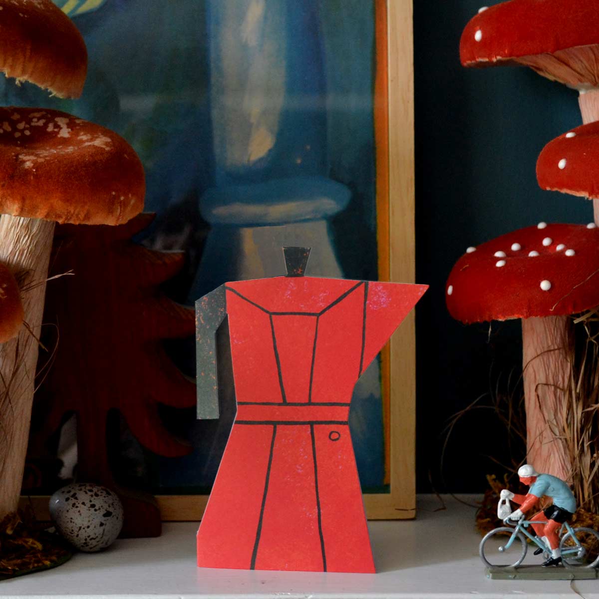 Red moka Coffee Pot greeting card by Mortlake Papers.