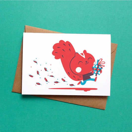 Speedy squirrel birthday greeting card by Peski Studio.