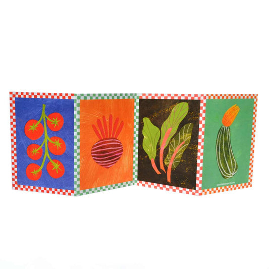 Vegetable patch concertina greeting card by Mortlake Papers.