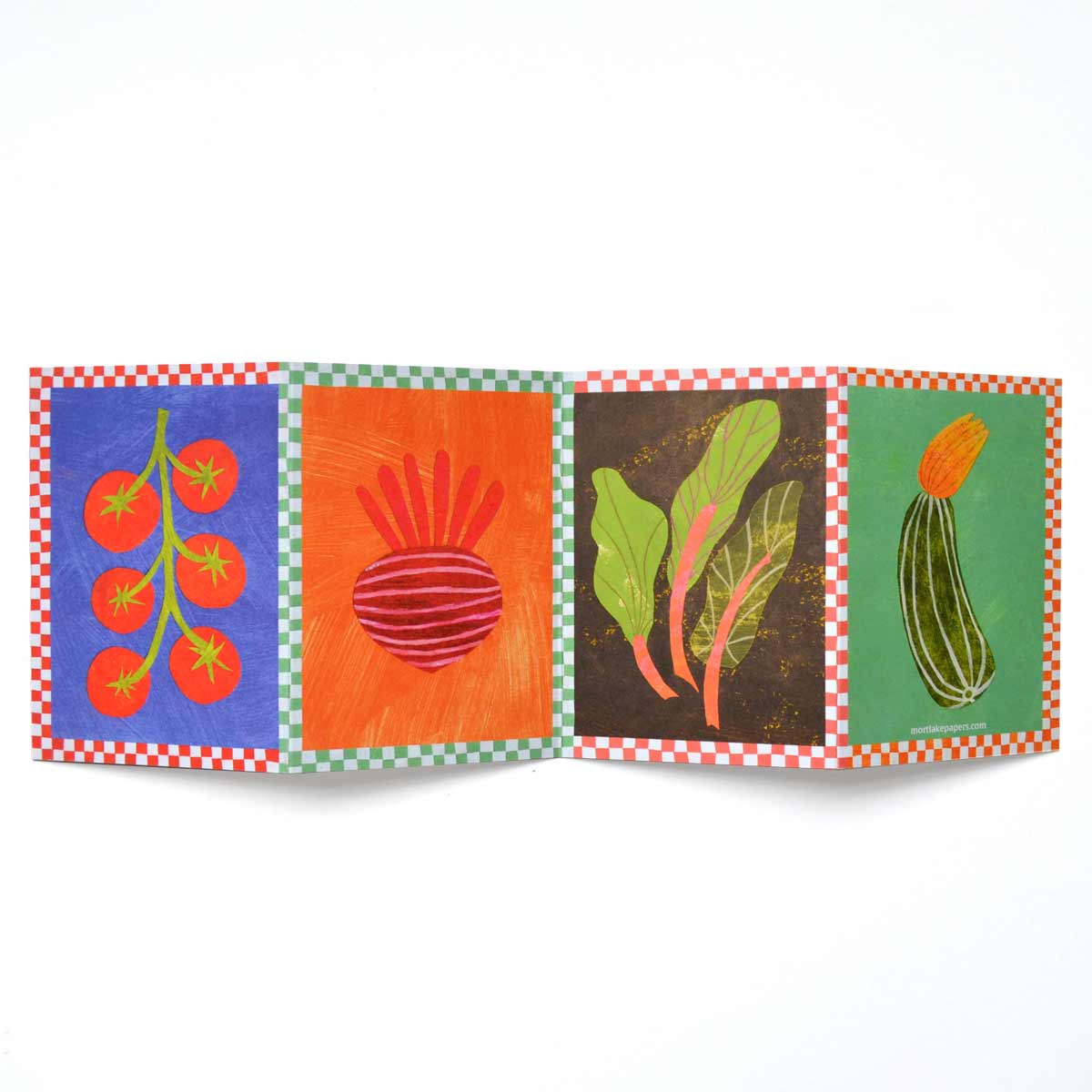 Vegetable patch concertina greeting card by Mortlake Papers.