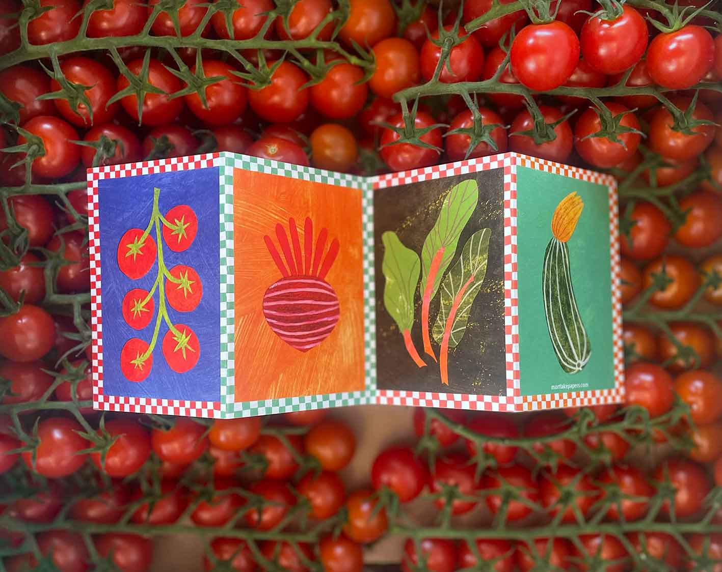 Vegetable patch concertina greeting card by Mortlake Papers.
