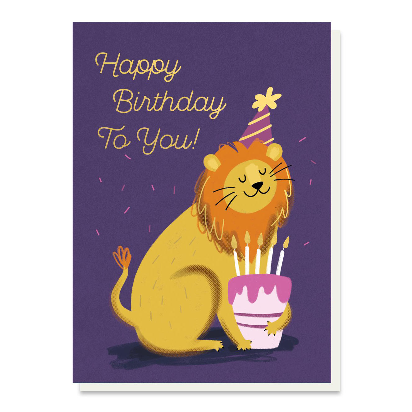 Birthday Lion with cake and candles greeting card by Stormy Knight