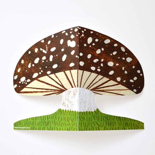 Brown spotty mushroom die cut fungi greeting card by Mortlake Papers.