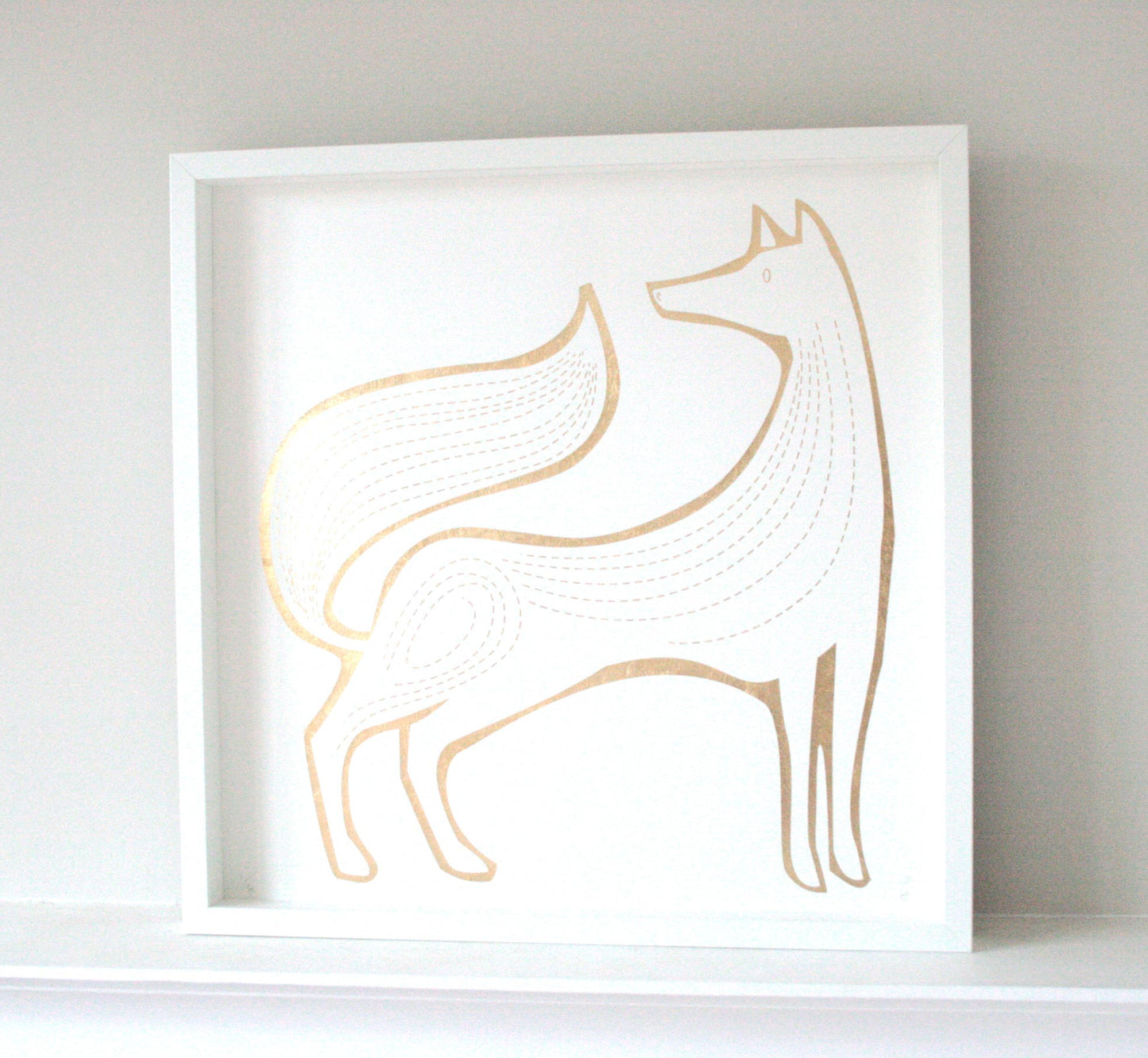 fox line drawing in gold on white