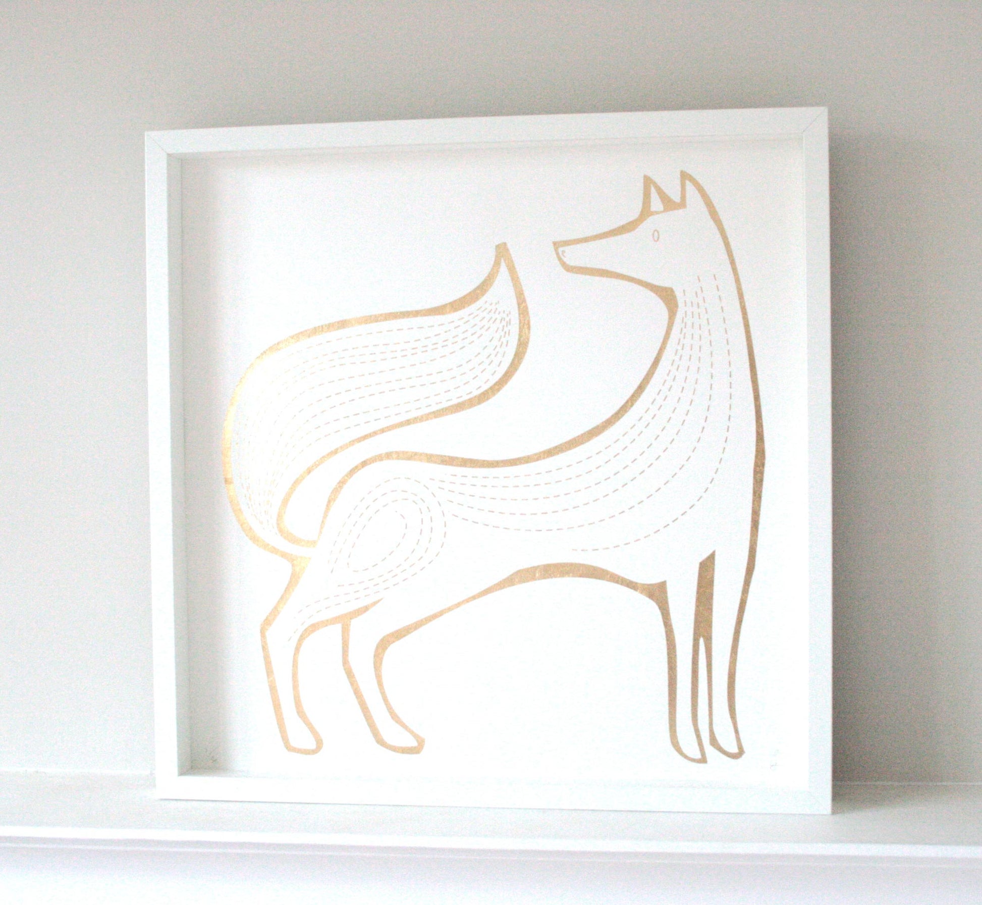 fox line drawing in gold on white
