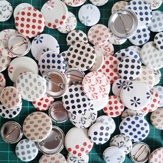 Letterpress ornament pin button badges