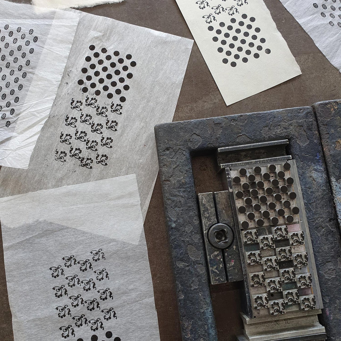 letterpress ornaments on japanese tissue