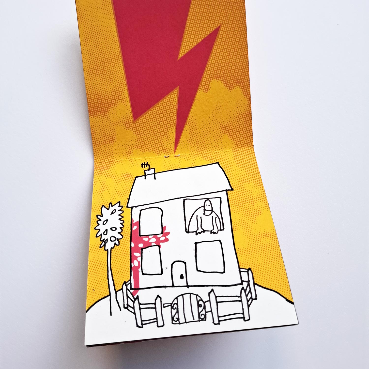 Lightening strikes at fatty's house handmade screen printed book by Andy Smith.