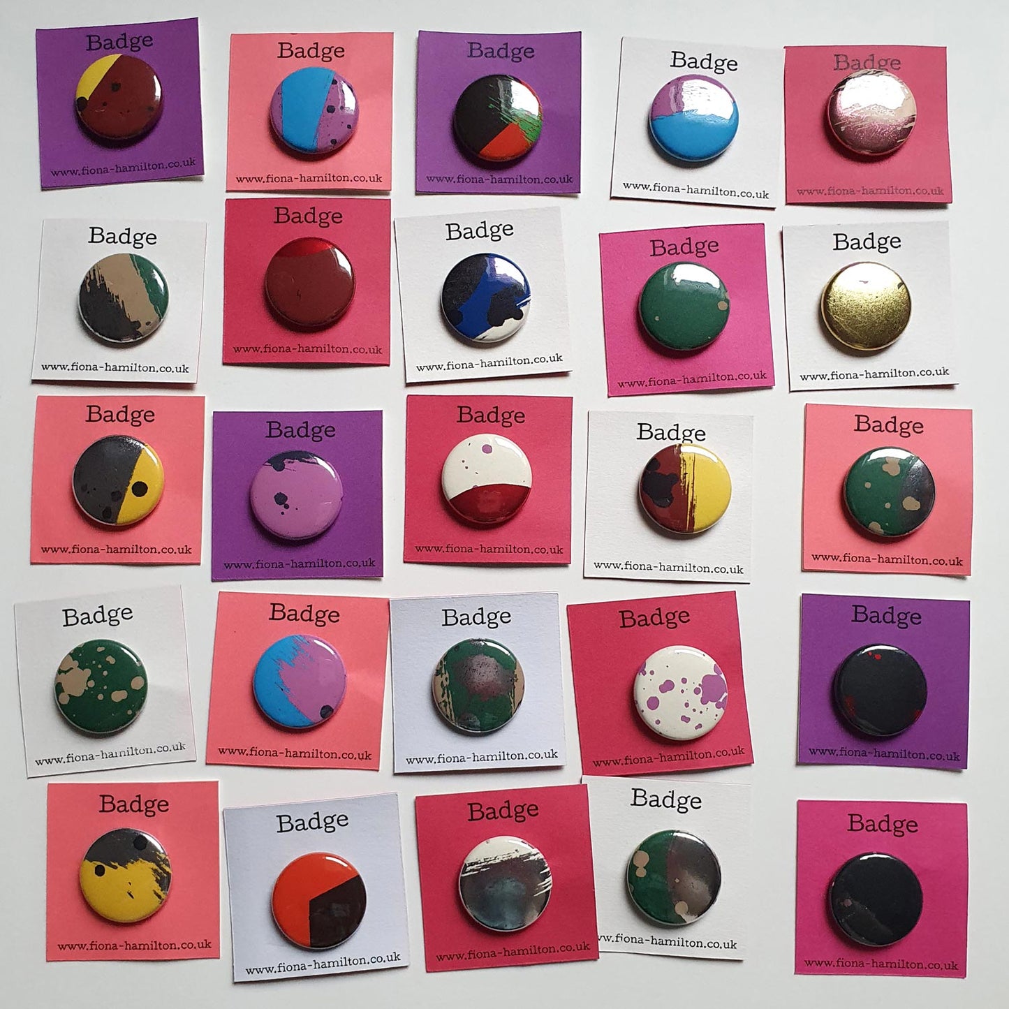 Colourful pin button badges