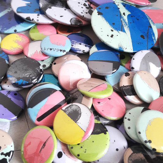 Colourful pin button badges