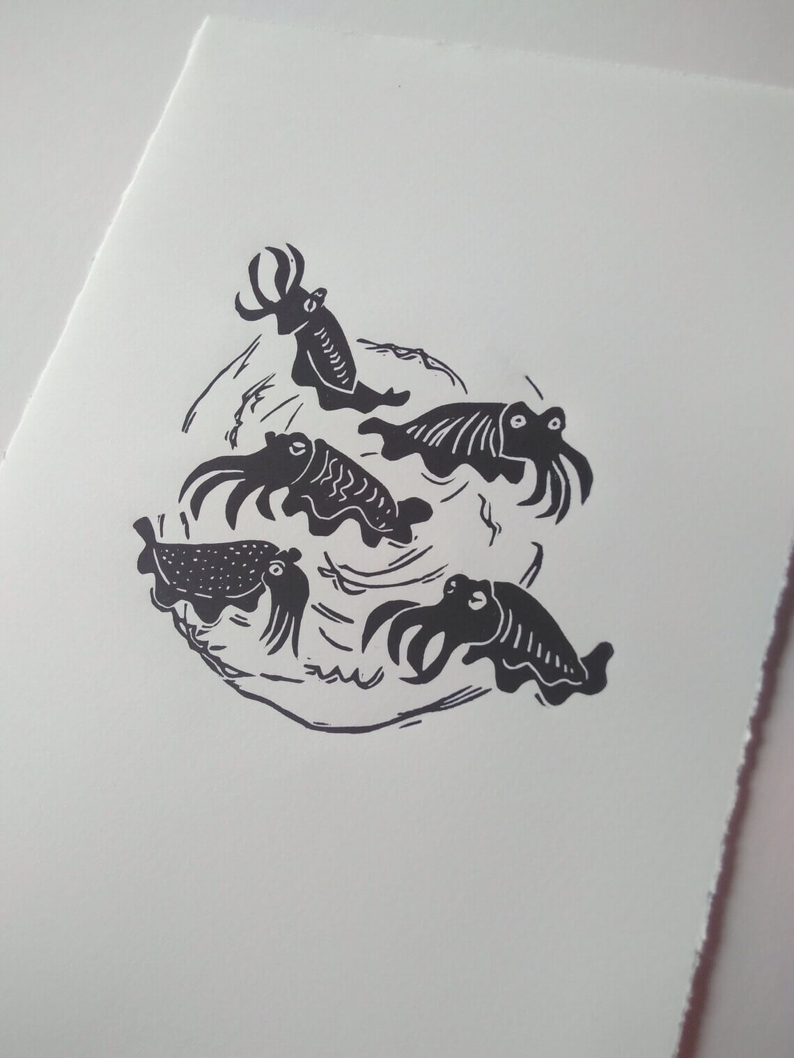A Scuttle of Cuttlefish Linocut Art Print
