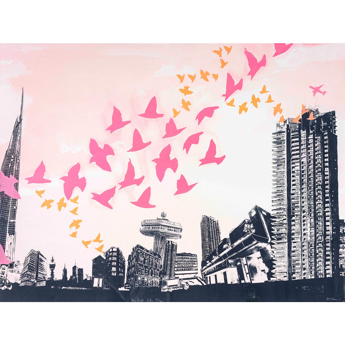 Sky High City Flyers screen print by Anna Marrow.
