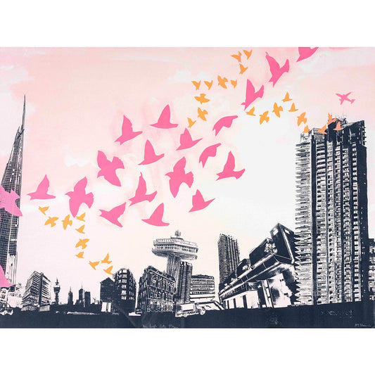 Sky High City Flyers screen print by Anna Marrow.