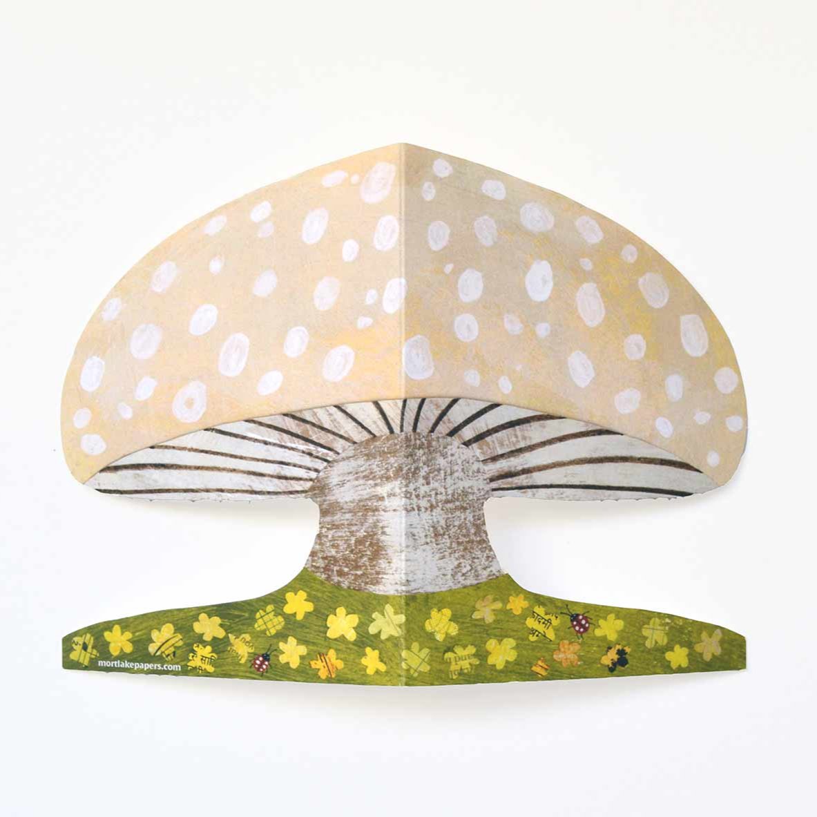Spring Mushroom shaped die cut greeting card by Mortlake Papers.