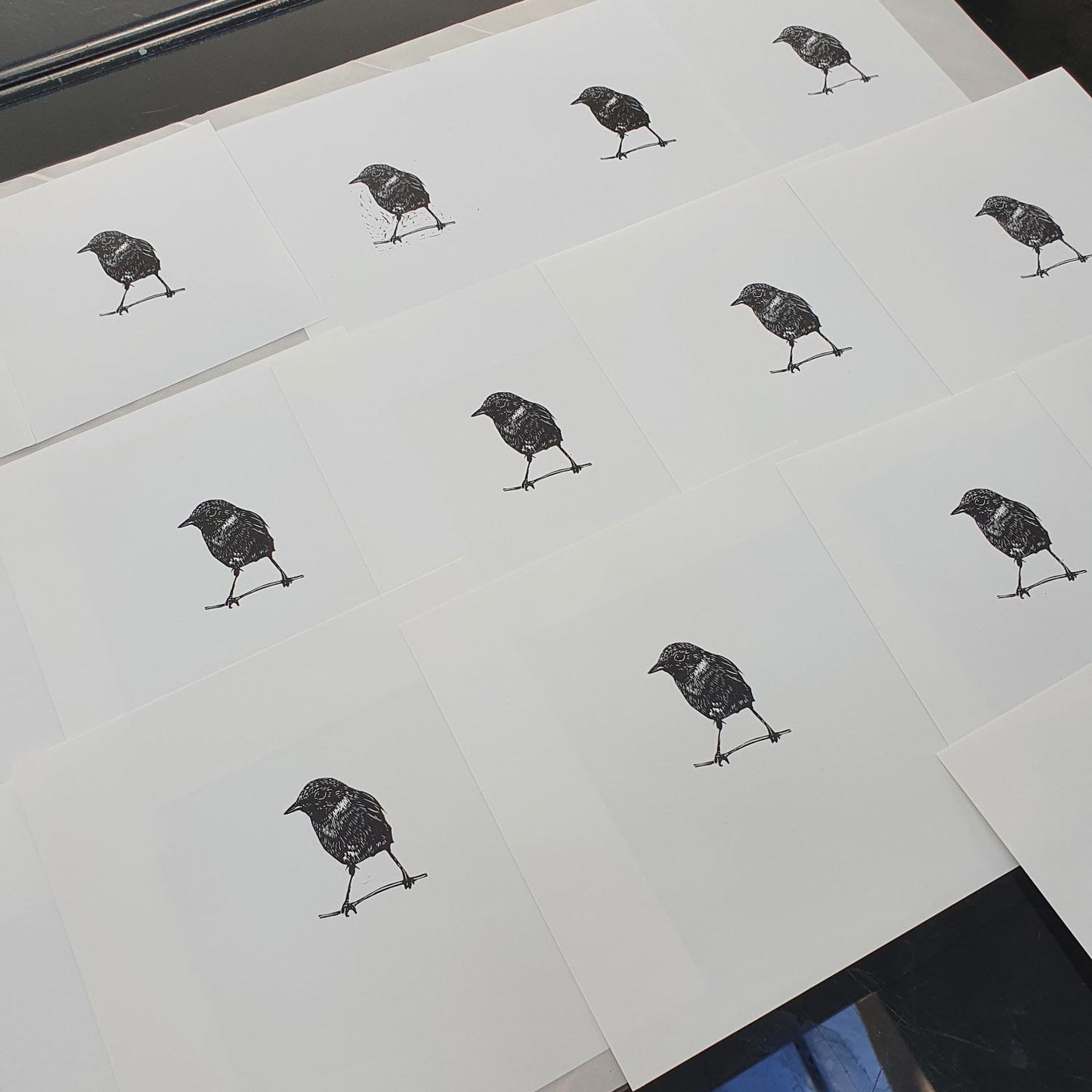 Stonechat miniature wood engraving original limited edition art print by Fiona Hamilton.