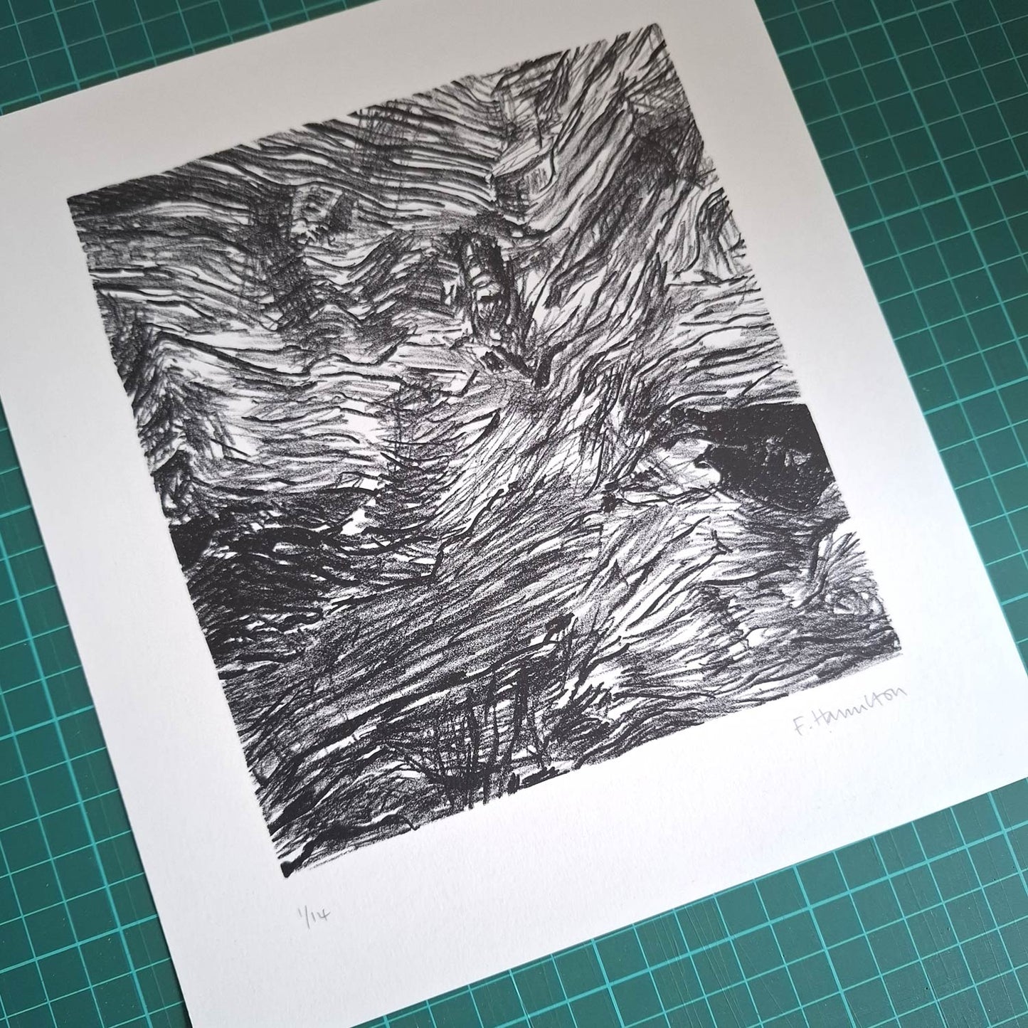 Sunbleached stone lithography original art print by printmaker Fiona Hamilton.