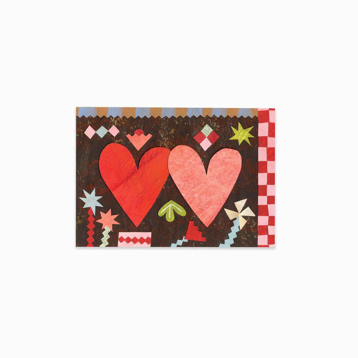 Two Hearts valentines greeting card by Alice Lickens for Mortlake Papers from an original collage.