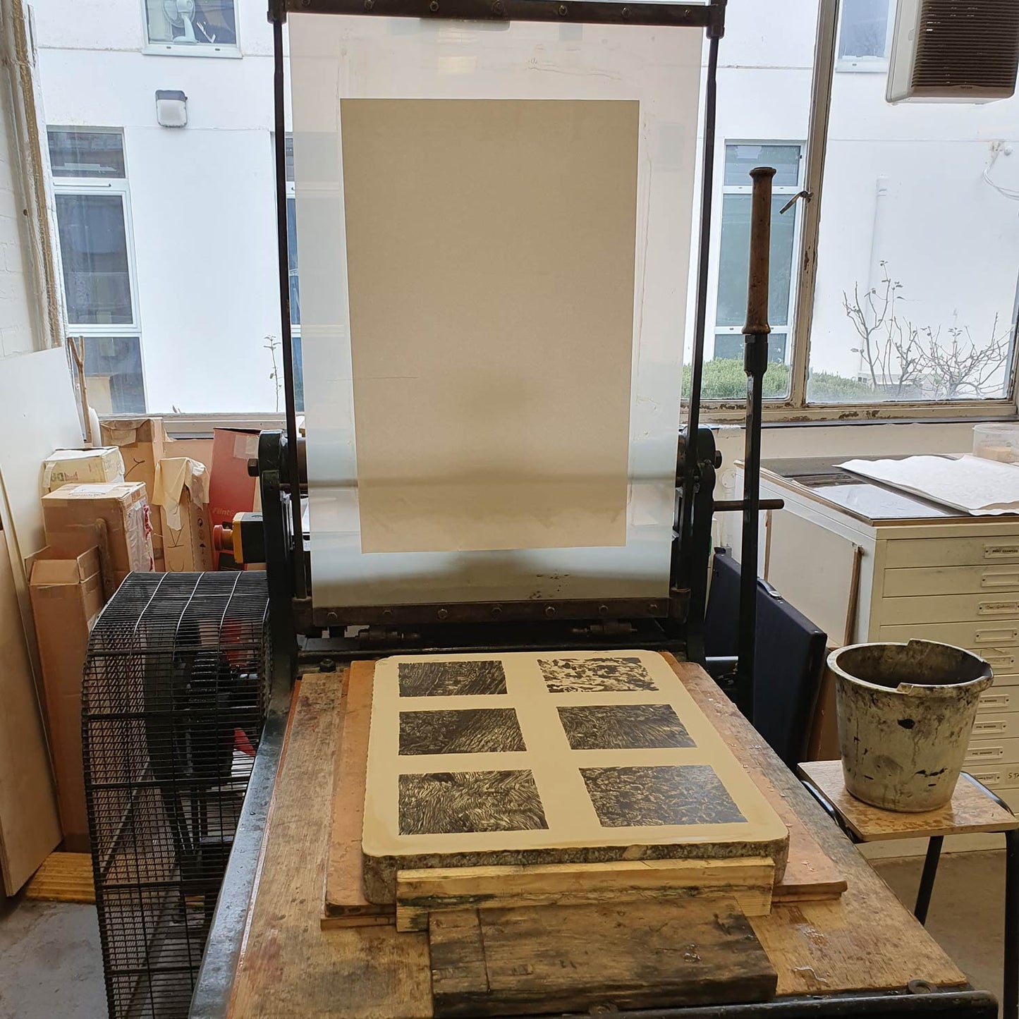 Sunbleached stone lithography original art print by printmaker Fiona Hamilton.