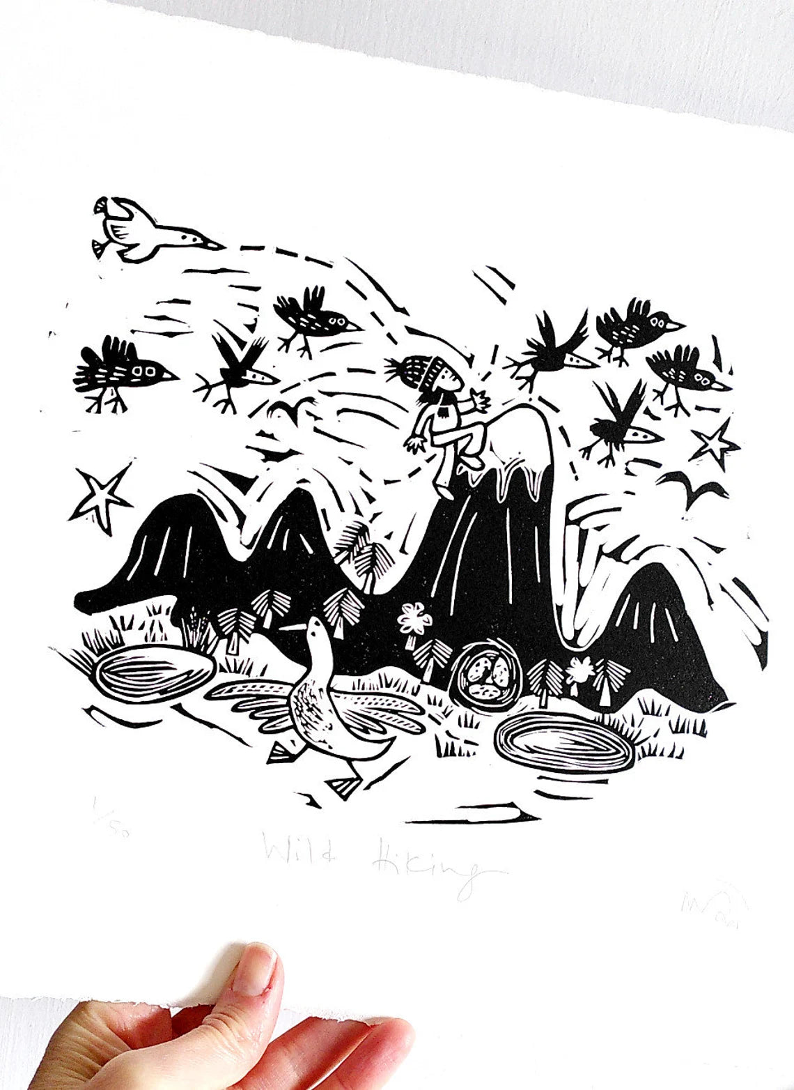 Wild Hiking Linocut Art Print