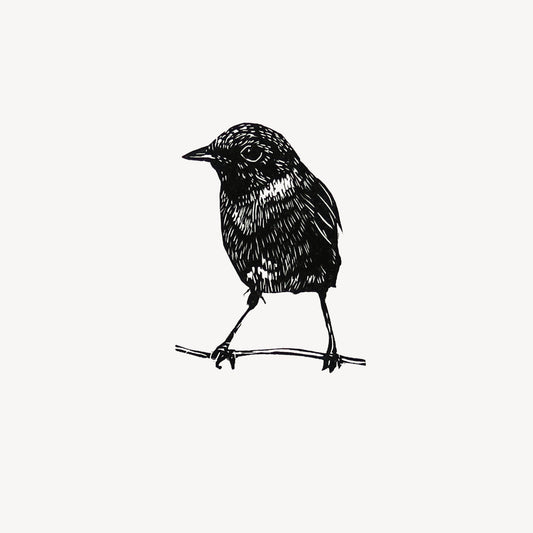 Stonechat miniature wood engraving original limited edition art print by Fiona Hamilton.
