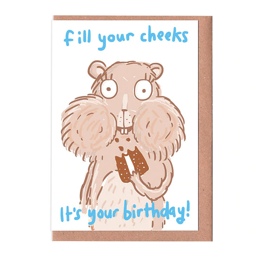 Fill your cheeks birthday card by Sarah Ray.