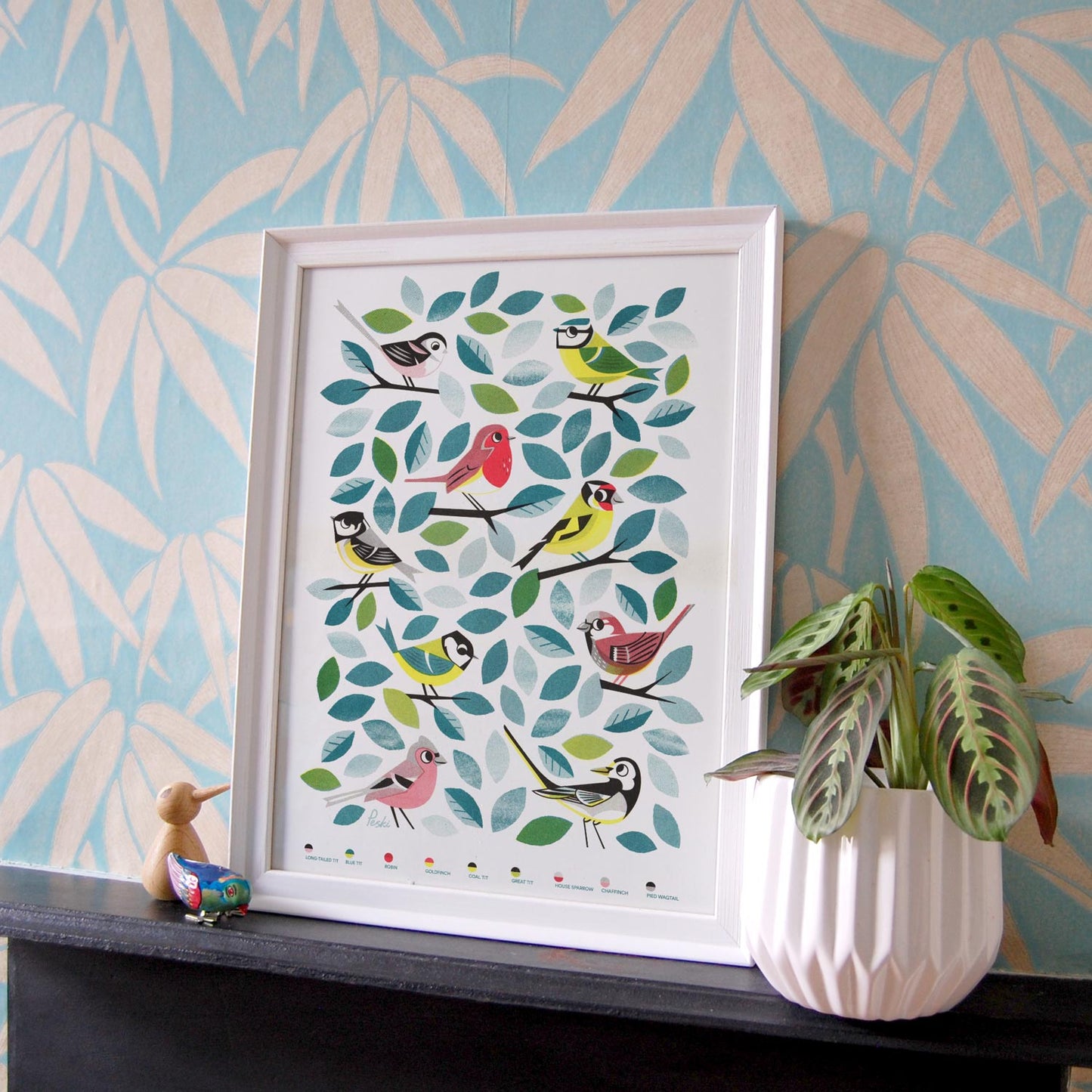 Garden birds a3 risograph print by Peski Studio.