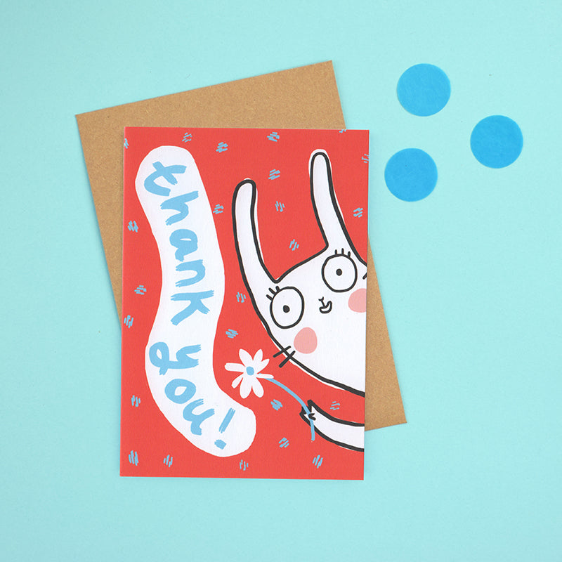 Rabbit thank you greeting card by Sarah Ray.