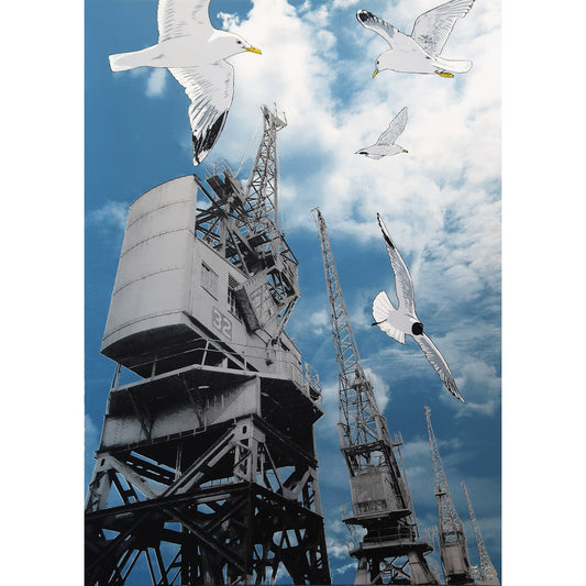 Gulls and goods cranes silkscreen print by Fiona Hamilton.