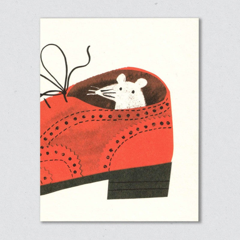Brogue mouse in a shoe greeting card by Lisa Jones Studio