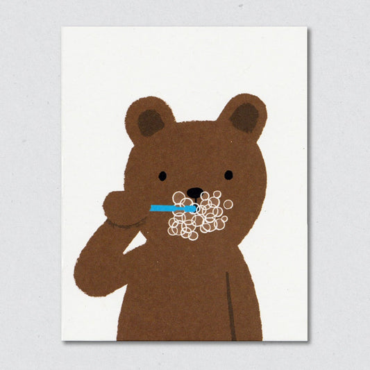 Brushing Bear greeting card by Lisa Jones Studio.